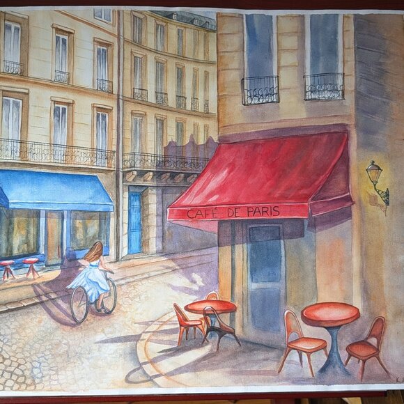 Café de Paris - Large Original Watercolor Painting (29"x21") - Parisian Street - Picture 7 of 7